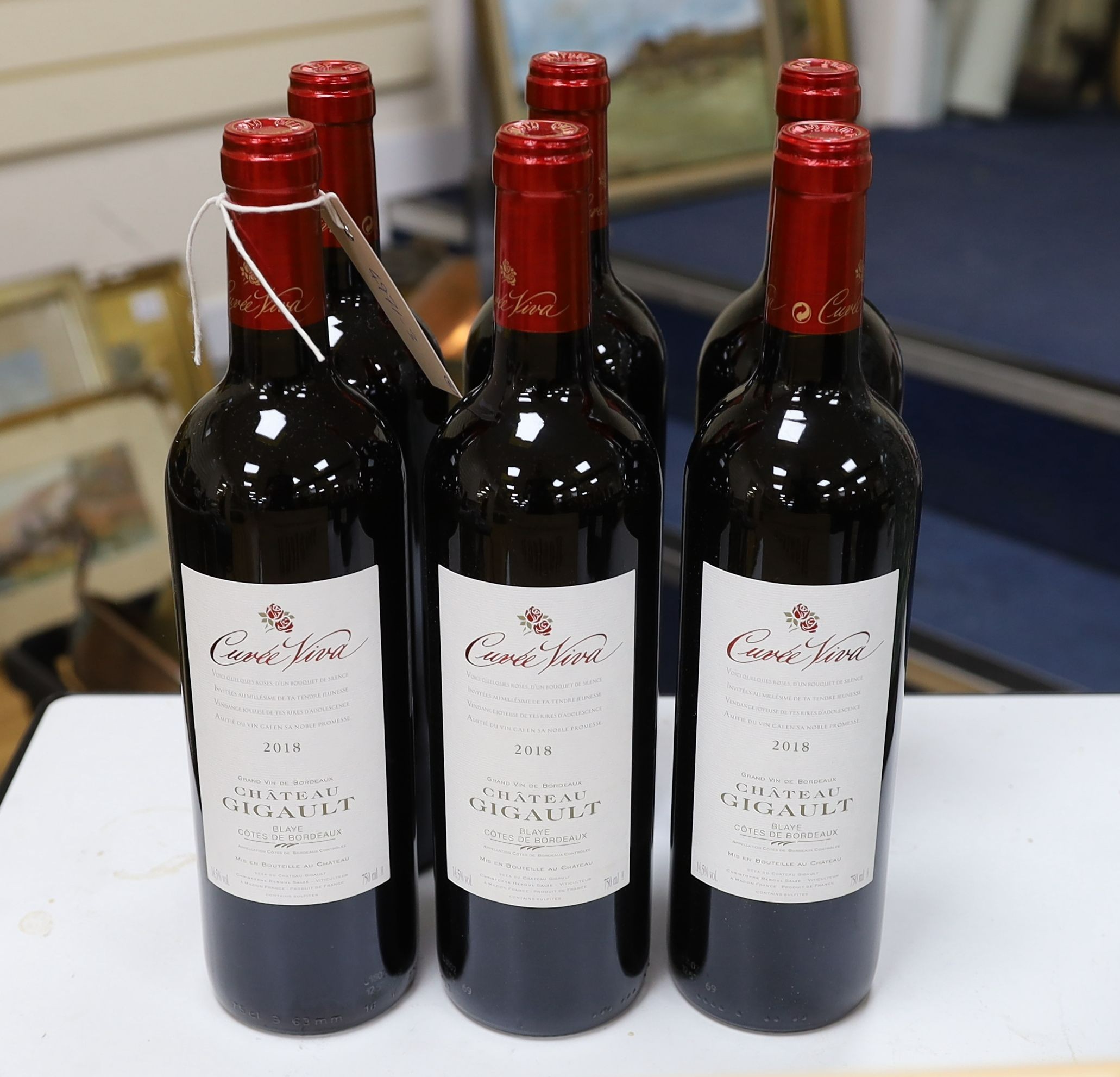 Six bottles of Chateau Gigault Cuvee Viva-Cotes de Blayes 2018 75cl